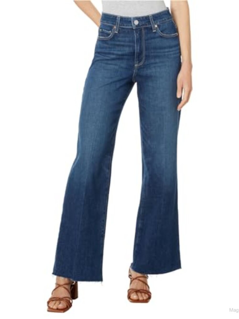 High Waisted Wide Leg Raw Hem Jeans 31 Inseam
